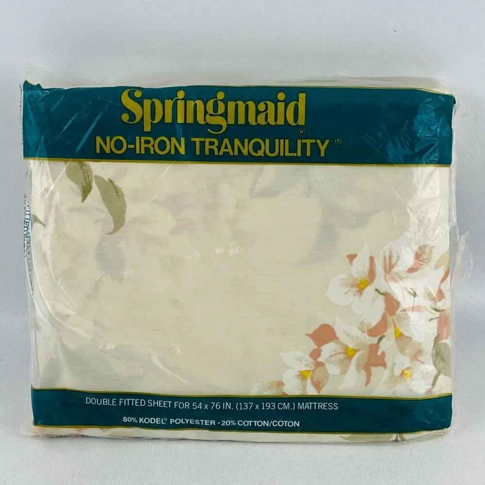 Vtg Springmaid Double Fitted Bed Sheet Key Largo Full 54x76 Mattress 160 Count